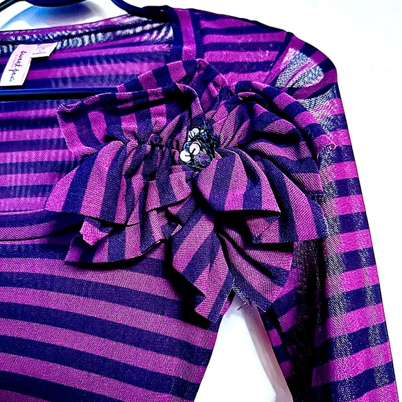 Sexy Soft Sweet Pea Purple Striped Semi-Sheer Mini Dress + Fabric Flower Detail! - Picture 7 of 9